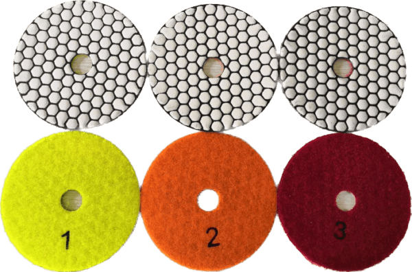 4-inch dry diamond polishing pad for granite and quartz surfaces.