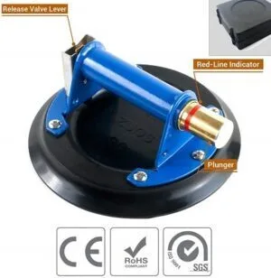 8-inch metal vacuum suction cup for secure lifting and positioning.