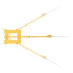 Yellow forklift boom with adjustable swing arm and four sturdy metal supports.
