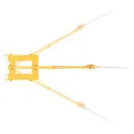 Abaco Swing Arm Forklift Boom in Yellow Yellow forklift boom with adjustable swing arm and four sturdy metal supports.