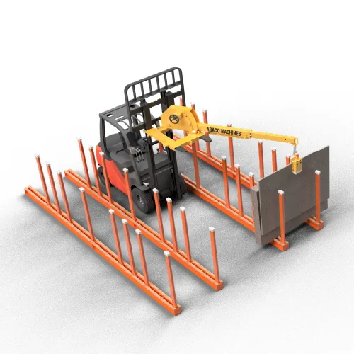 Abaco forklift boom ATPSF35 Abaco ATPSF35 forklift boom lifting materials at a busy construction site.