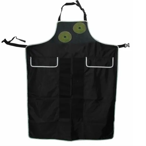 Stone apron with Velcro and zipper pockets for convenient storage.