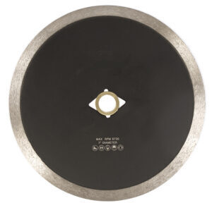 Continuous rim diamond blade for cutting porcelain tiles efficiently.