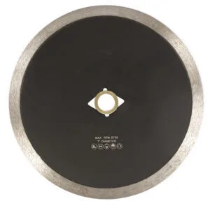 Continuous rim diamond blade for cutting porcelain tiles efficiently.