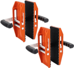 The Carry Clamps Double Handle | Pair, featuring an orange and black color scheme, come with textured grips and adjustable metal bars. With a rugged design, these clamps are perfect for heavy-duty woodworking or construction projects.