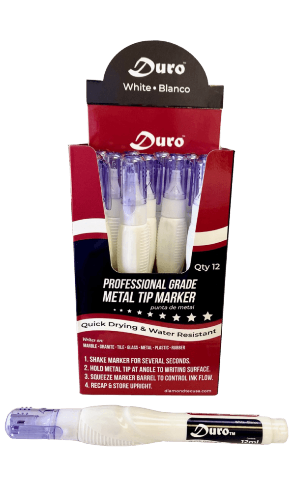 Duro metal tip paint marker in a white box for precise marking and art projects.