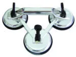 Triple suction cup tool for secure, versatile mounting on smooth surfaces.