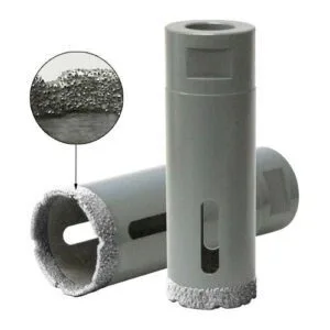 Vacuum-brazed diamond core bit for dry drilling granite and stone efficiently.