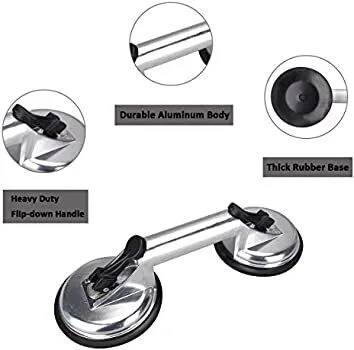 Double vacuum suction cup lifter for granite handling and installation.